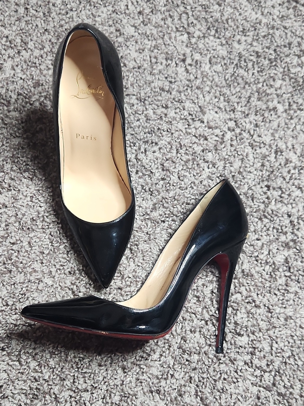 Christian Louboutin So Kate 120 Black Patent Leather Pointed-Toe Pumps. Sz 36
